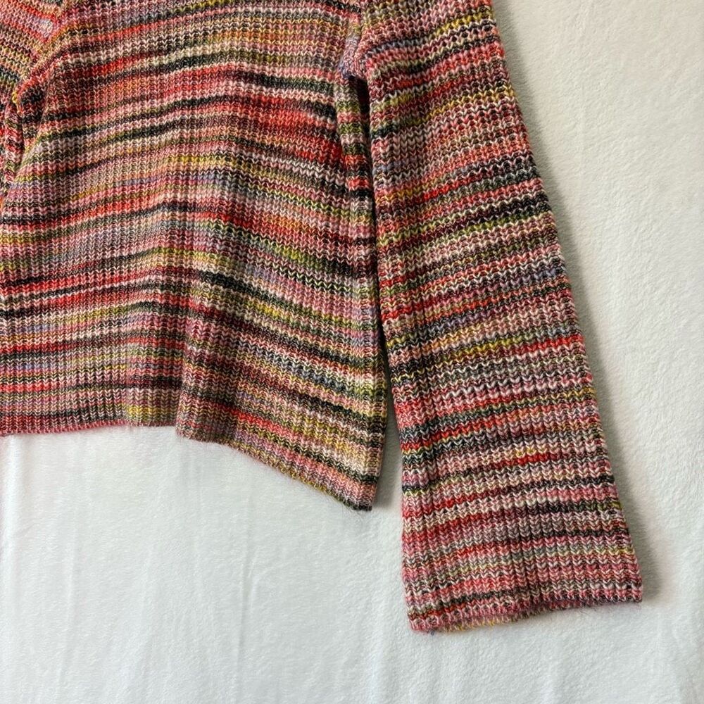 Ecru Pink Multi Color Striped Bell Sleeve Pullover Sweater Size Medium - Picture 4 of 13